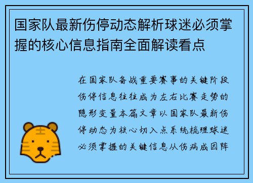 国家队最新伤停动态解析球迷必须掌握的核心信息指南全面解读看点
